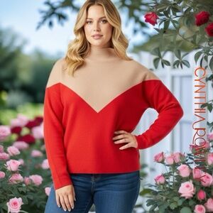 Cynthia Rowley Women's Red and Tan Cowl Sweater